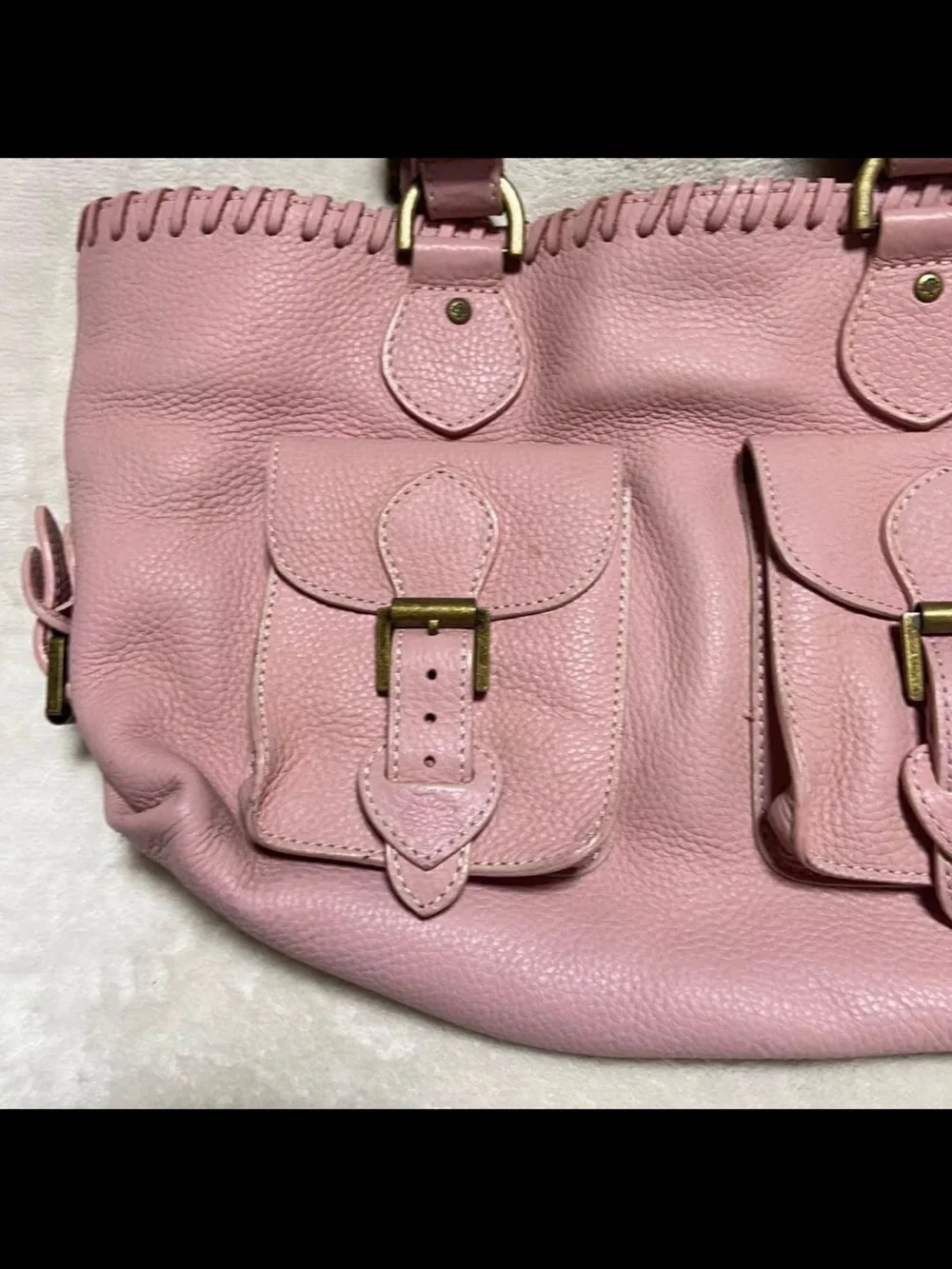 Mulberry Pink Leather Shoulder Bag with Front Buckle Pockets